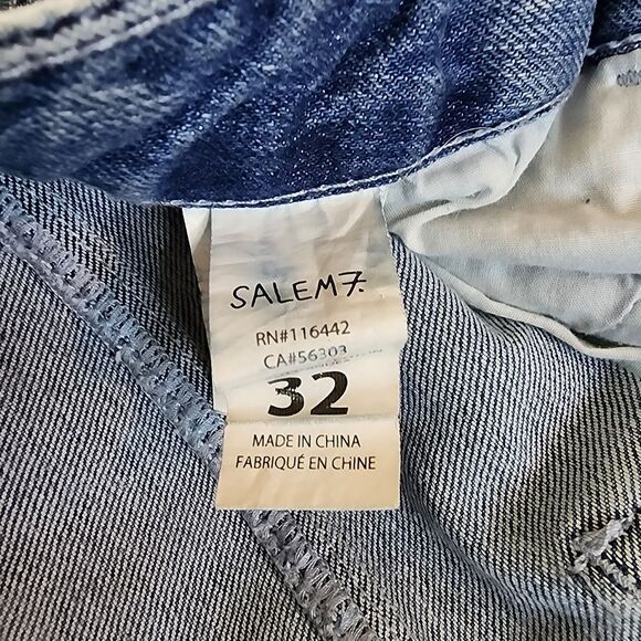 Salem7 Distressed Red Button Closure 32 Waist Denim Jeans With Graphic - Picture 10 of 14